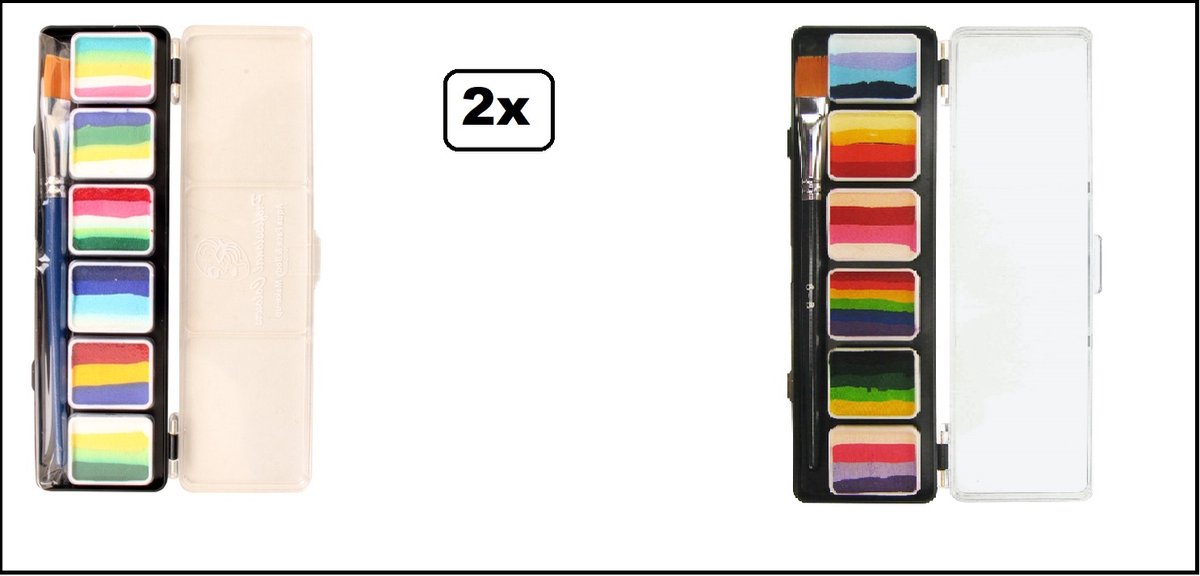 2x Splitcake palet soft en basic 6x6 gram met penseel - Schmink pallet split cake kleuren landen festival feest carnaval