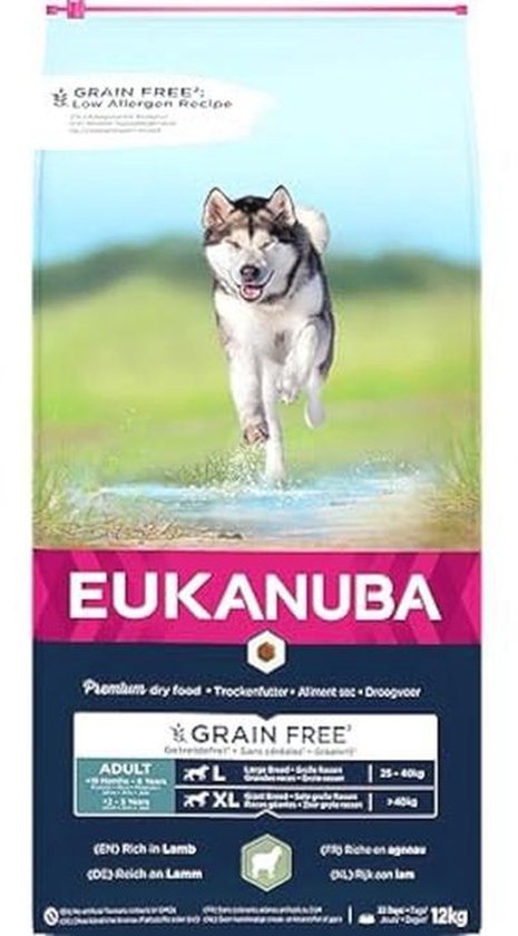 EUKANUBA Graanvrij* Premium Droogvoer Voor Puppy's Van Grote Rassen – Met Lam, 12 Kg, Voor Sterke Botten En Spieren
