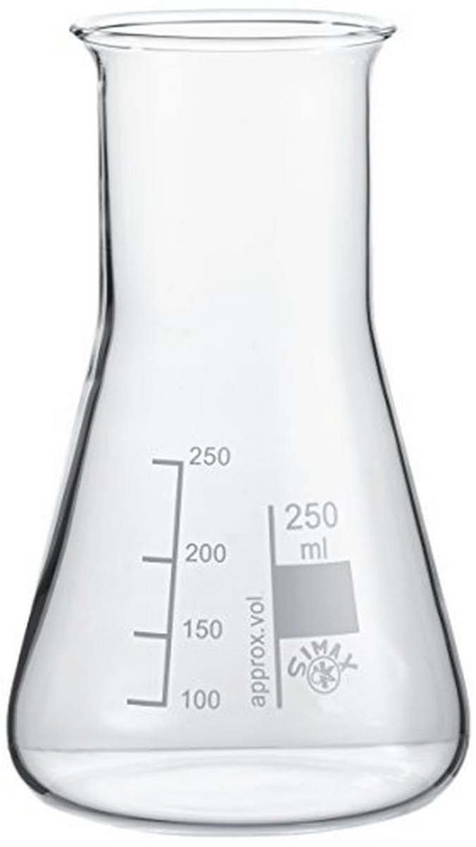 Erlenmeyer zuiger met brede hals 250 ml - 10 stuks van borosilicaatglas