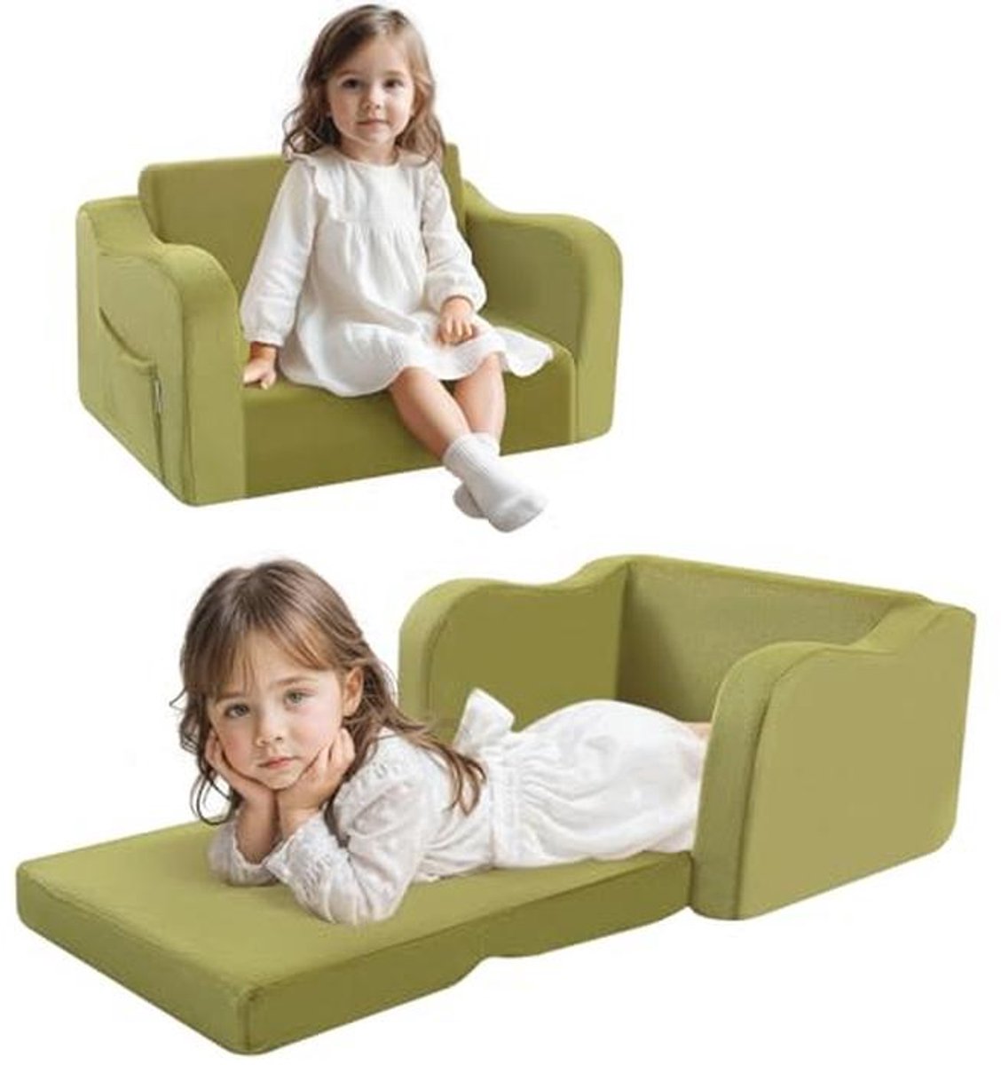 Opklapbare bank voor peuters - Comfortabele babybank en aanpasbare ligstoel voor 1-3 jaar - Groene kinderstoel