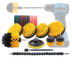 TOPWAY 21 Pack Drill Brush Set for Cleaning, Power Scrubber Brushes Scrub Sponge with extended long attachment and flexible shaft, for car rims wheels floor tubs toilet kitchen sinks tiles