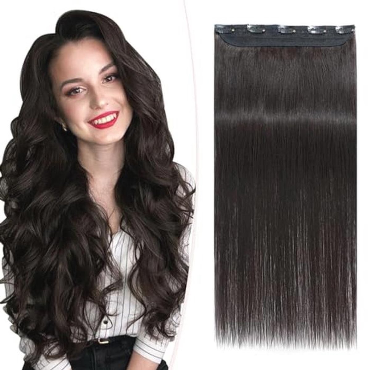 Clip in Echte Haar Extensions voor Volumineus Haar - 20cm 40g Natuurlijk Zwart