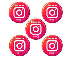 NFC-stickers voor Instagram volgers - Herbeschrijfbaar en contactloos - 5-delige set 3 cm - Perfect voor evenementen en winkels