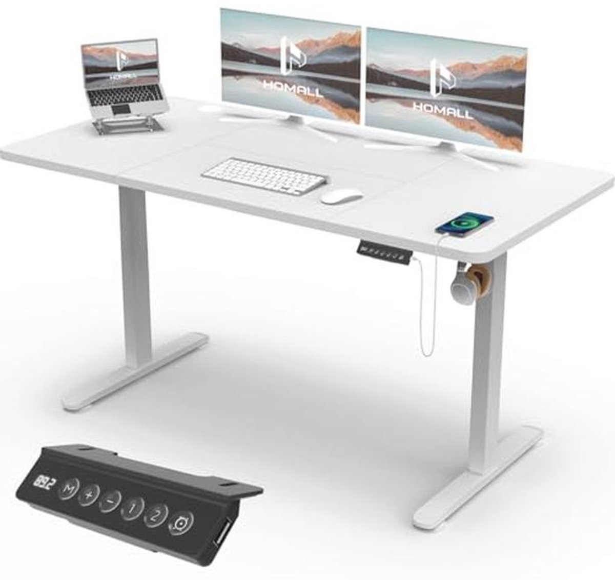 Verstelbaar Zittend Staand Bureau 140 x 60 cm met USB-oplader en Geheugenposities
