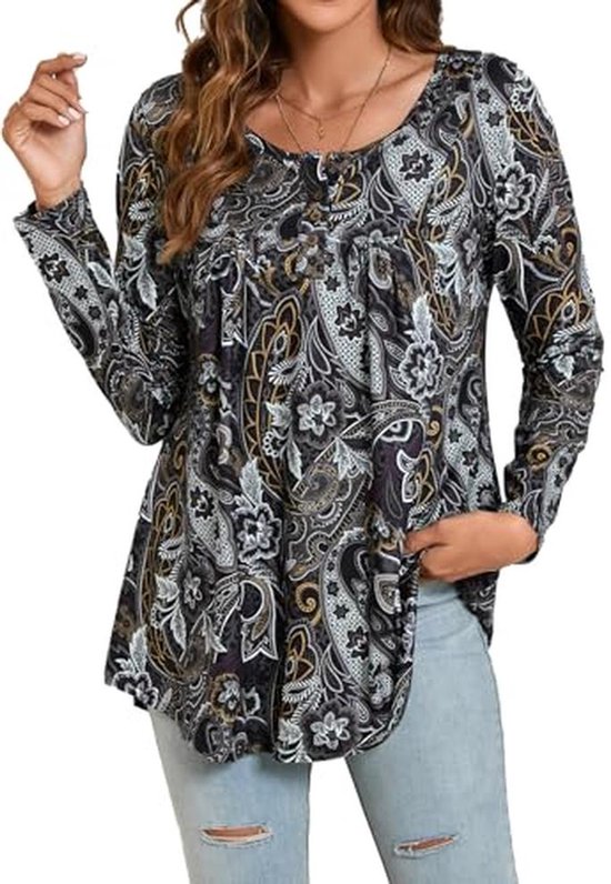Lange mouwen tuniek met een naad - Blauw - Maat 40-64