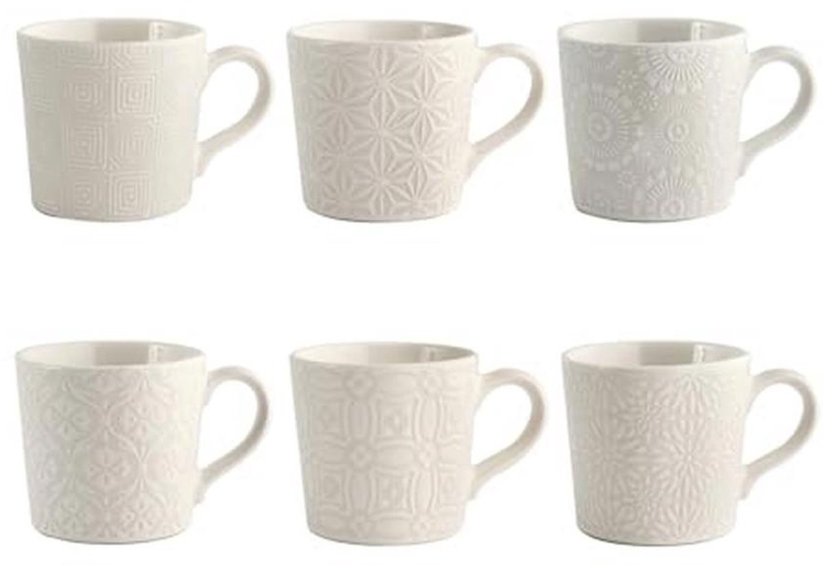 Set van 6 Koffiekoppen van Steengoed - 80 ml - Wit