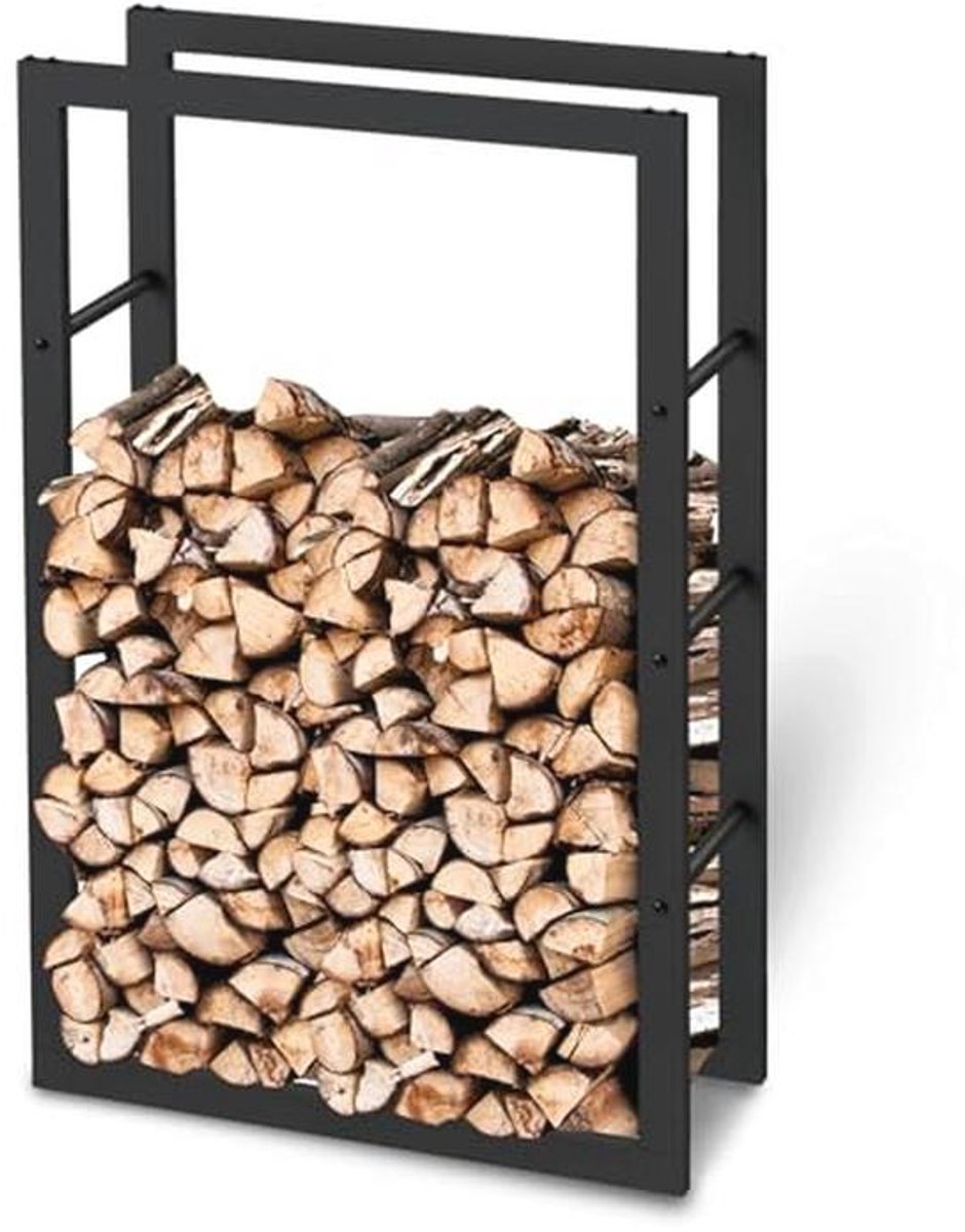 Metalen haardhoutrek zwart met ovenhandschoen (100x25x60 cm)