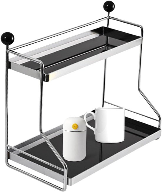Koffiemokhouder, tweelaagse kopjeshouder, vrijstaand koffiekopjesrek, opbergruimte voor mokken op het aanrecht, koffiekopjesrek, koffiemokhouder voor op het aanrecht, mokkenhouder voor in de keuken
