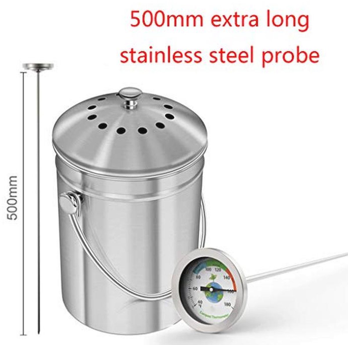 Roestvrij Stalen Compost Thermometer - 50cm Lengte voor Tuinmeetapparatuur