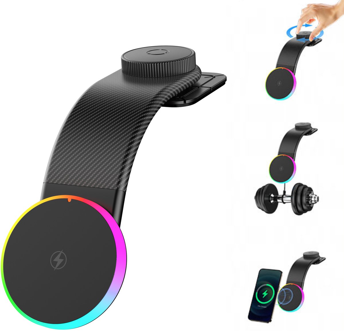 Blynk Telefoonhouder Auto – Magnetisch – 15W Draadloos Opladen – Universeel met Zuignap – Buig- en Afstelbaar – Zwart RGB - Geschikt voor iPhone, MagSafe & Android