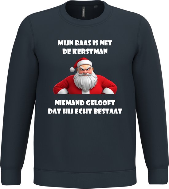 Pull de Noël Père Noël Mon Patron Existe Vraiment | Pulls de Noël moches pour hommes et femmes | Pull de Noël | Marine | taille XL