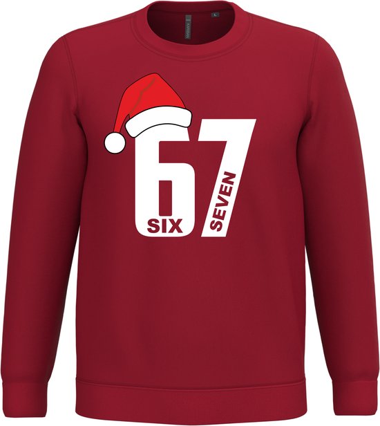 Pull de Noël 67 Six Seven | Pulls de Noël moches pour hommes et femmes | Pull de Noël | Rouge | taille S