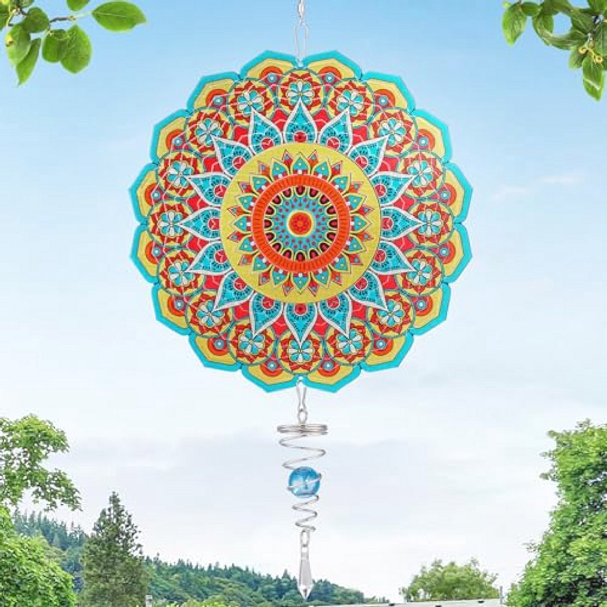 3D Roestvrijstalen Windspinner met Kinetische Blauwe Bal - Tuin Decoratie en Raamdecoratie