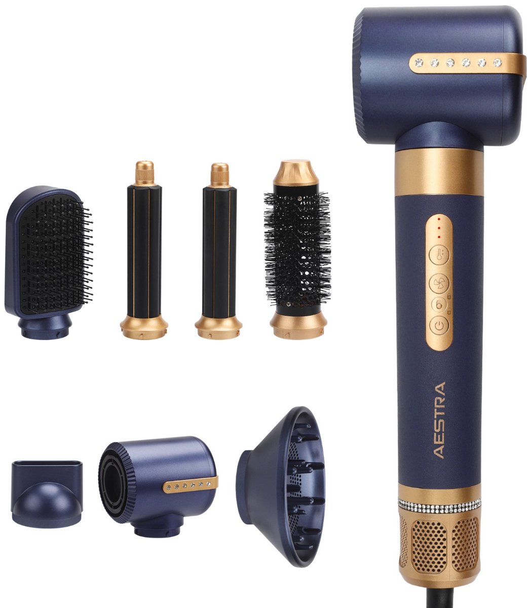 7 in 1 Hairwrap - Aestra - Föhnborstel - 110.000RPM - Krultang - Krulborstel - Airstyler - 1400W - Navy