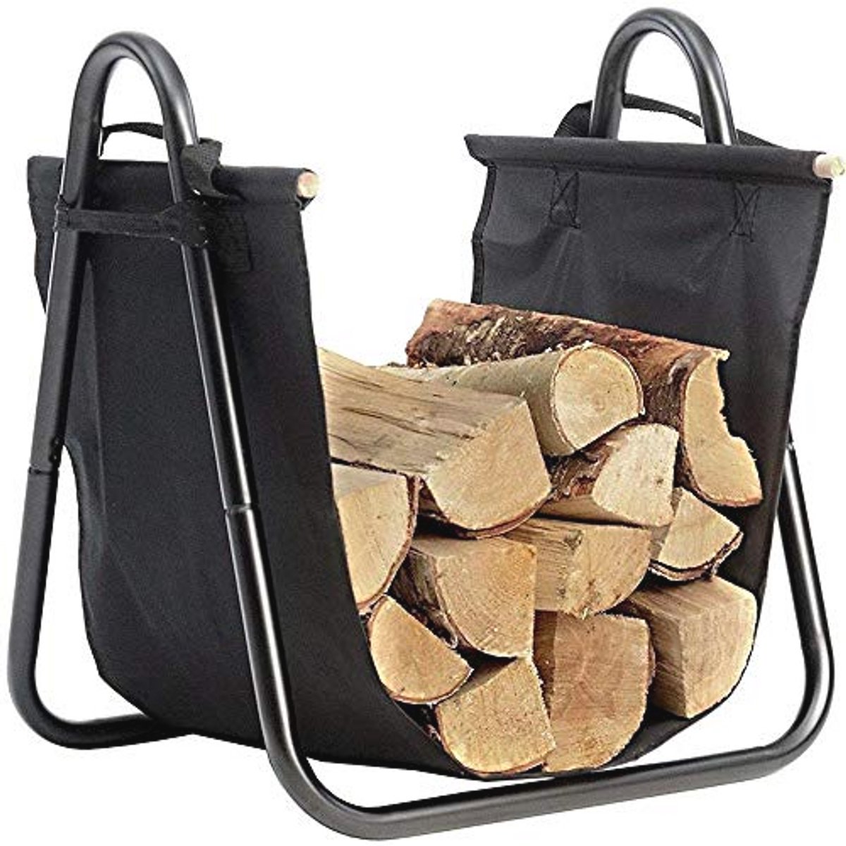 Moderne haardhouthouder van metaal met Oxford-stof mand - Zwart 40 x 45 x 32 cm