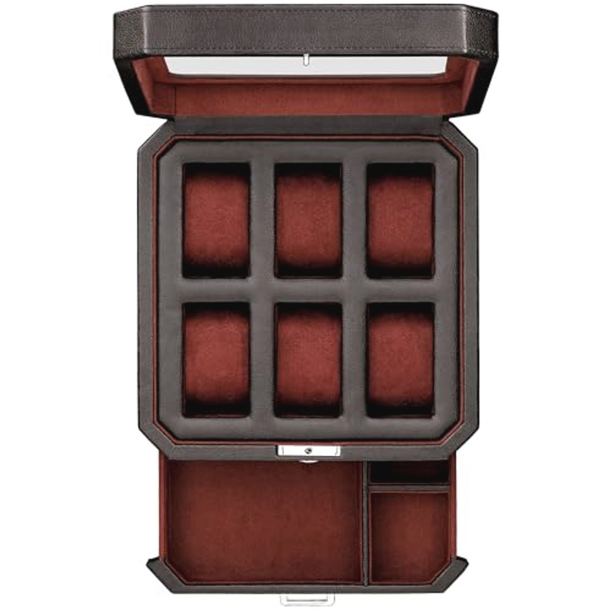 ROTHWELL Leren horlogedoos met 6 sleuven en valetlade - luxe horlogekast displayorganizer, microsuède voering, vergrendelende herensieraden horlogehouder, opbergdozen voor heren, grote glazen