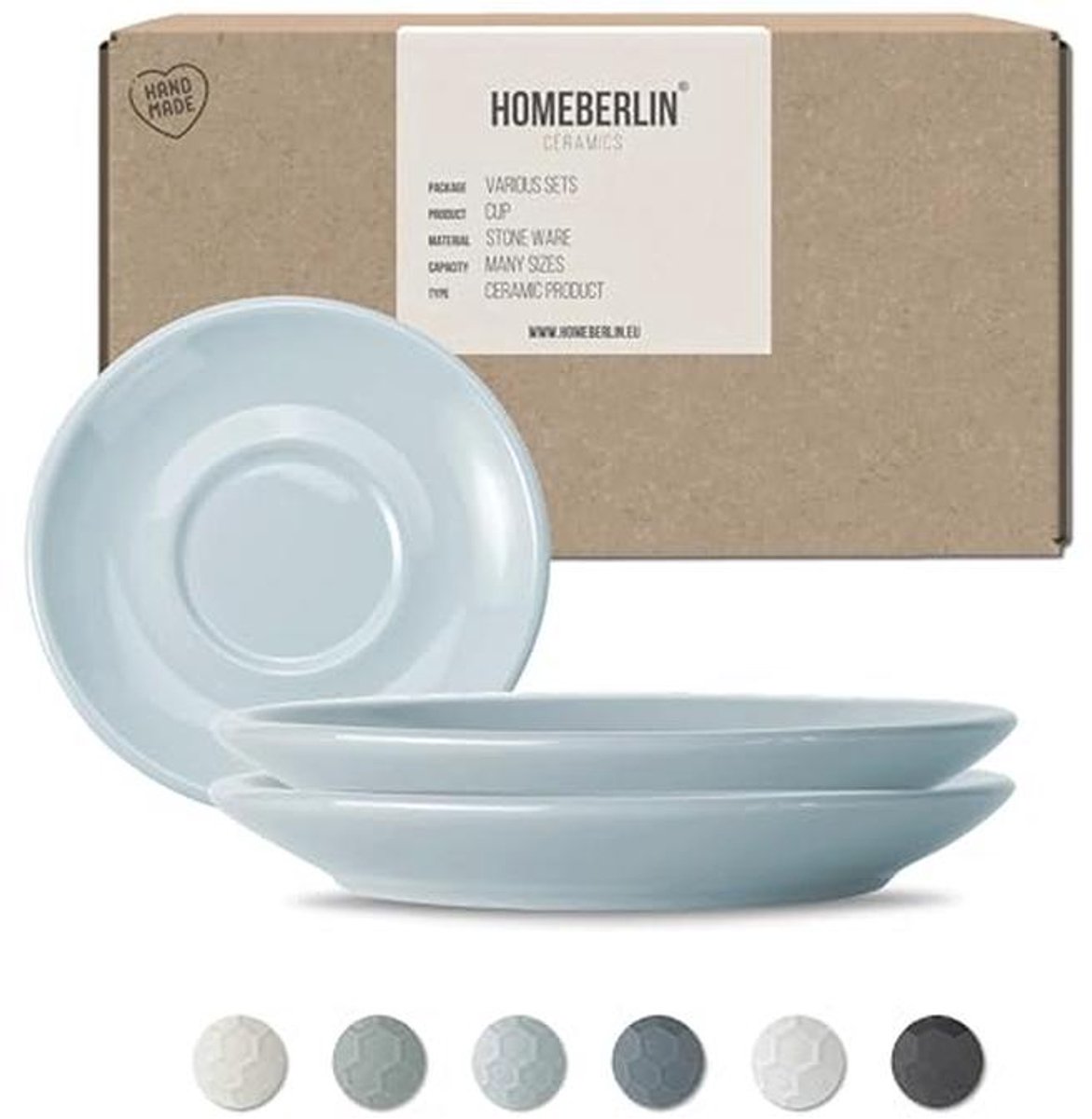 Design Cappuccino Schotelset - 200ml Aardewerk Koppies - Handgemaakt - Lichtblauw (2 Stuks)