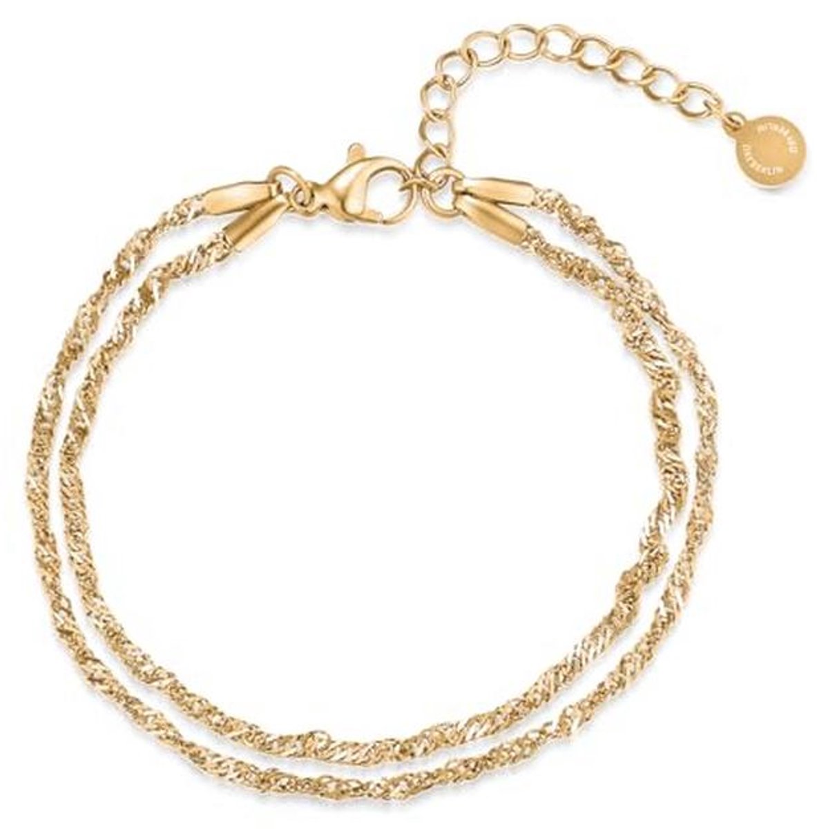 Damesarmband Twist 18k verguld - Layering armketting van roestvrij staal, 15,5 cm + 5 cm variabele lengte, nikkelvrij en waterdicht