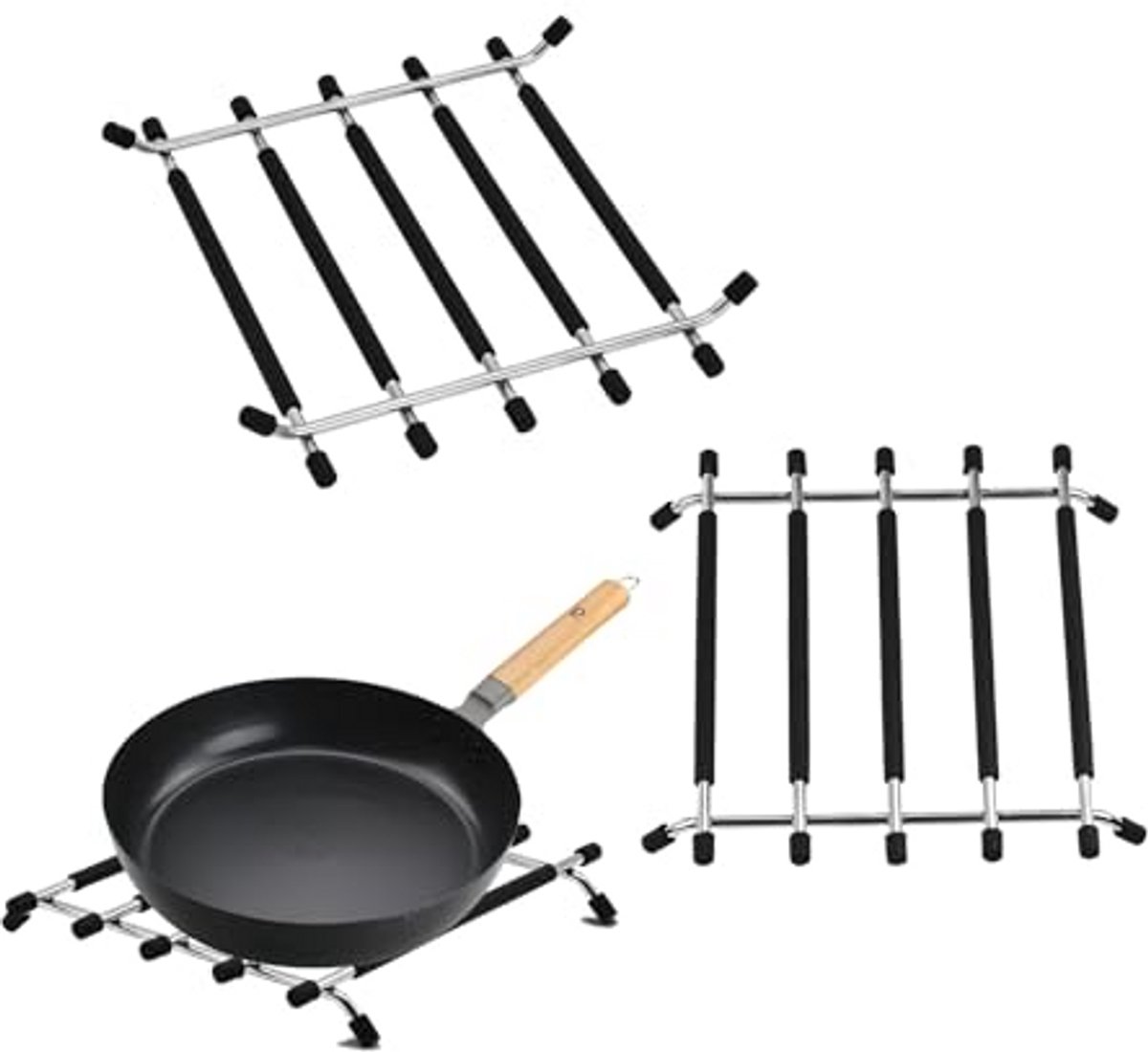 Keuken Onderzetters Roestvrij Staal - Set van 2 Antislip Trivets voor Hete Pannen