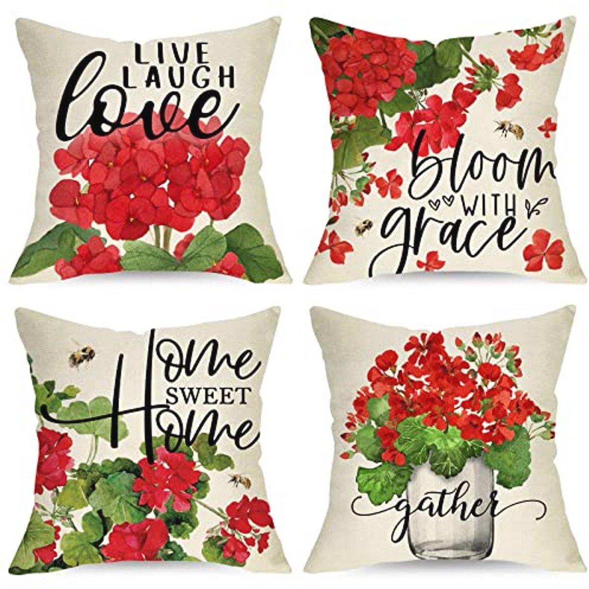 Geranium Bloem Decoratieve Kussenslopen Set van 4 – Floral Sierkussens voor Lente en Zomer