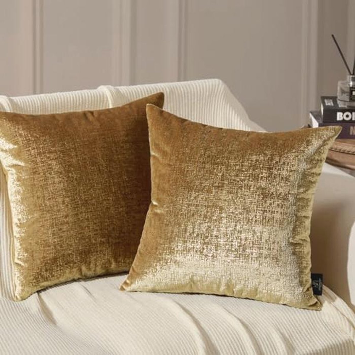 Set van 2 sprankelende fluwelen sierkussenhoezen met gouden glitter - 45 x 45 cm