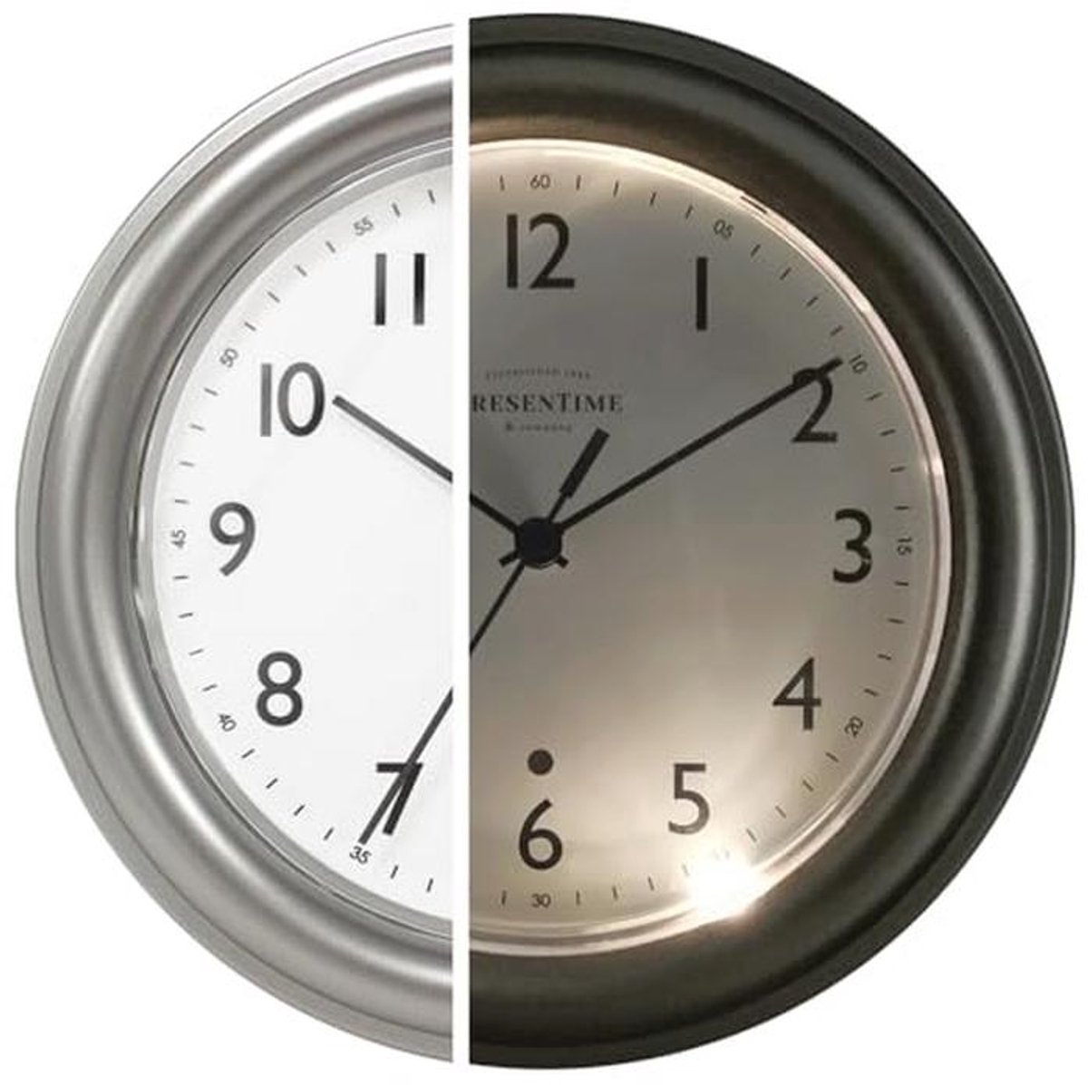 Moderne Boerderij Nachtlampje Wandklok 8,5 Inch - Stille Zilveren Wandklok voor Kantoor, Thuis, Badkamer, Keuken en Slaapkamer