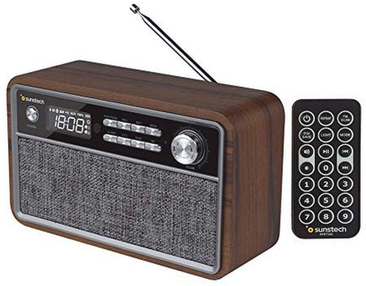 Compacte houten FM-radio met Bluetooth, klokkie en dual alarmfuncties