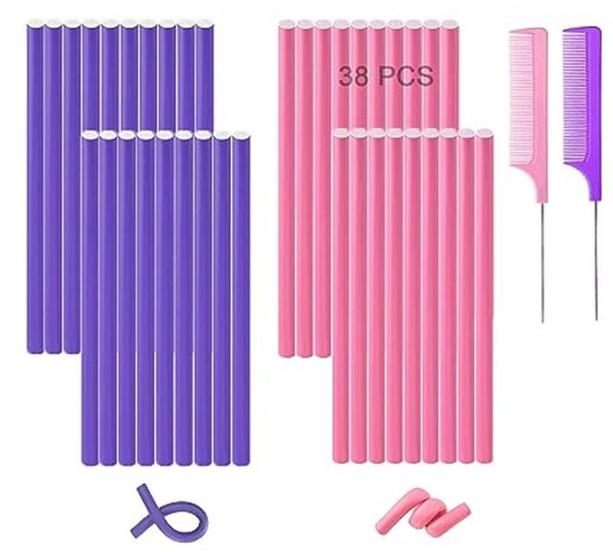 Flexibele Haarrollers - 38 Stuks, Hitteloze Krulstangen van 24 cm voor Mooie Krullen