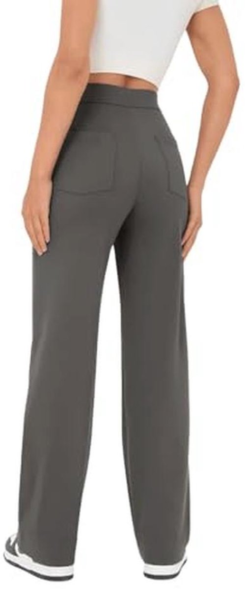 Dames Hoge Taille Sportbroek met Knoop en Zakken - Brede Rechte Broek — afbeelding 4