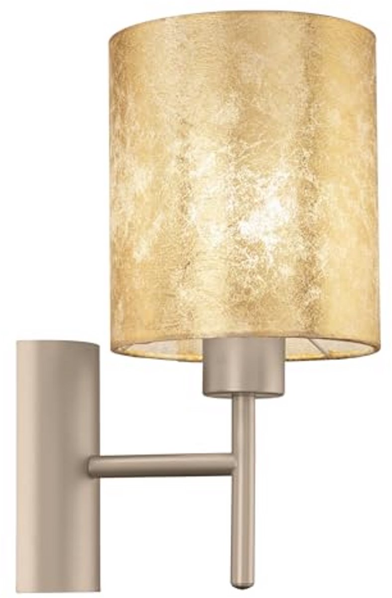 Wandlamp Viserbella, 1-lichts vintage wandlamp, moderne wandlamp voor binnen, staal en textiel, voor woonkamer of hal, champagne en goud, E27-fitting