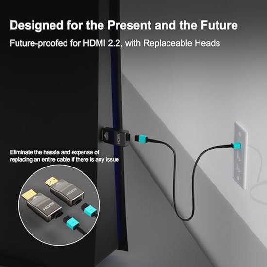 RUIPRO 8K HDMI-kabel van pure glasvezel, afneembaar, 25 m, 48 Gbit/s, ondersteuning 8K 60Hz, 4K 120Hz, dynamische HDR, eARC, compatibel met PS5/Xbox/TV/Blu-ray/Monitor — afbeelding 5