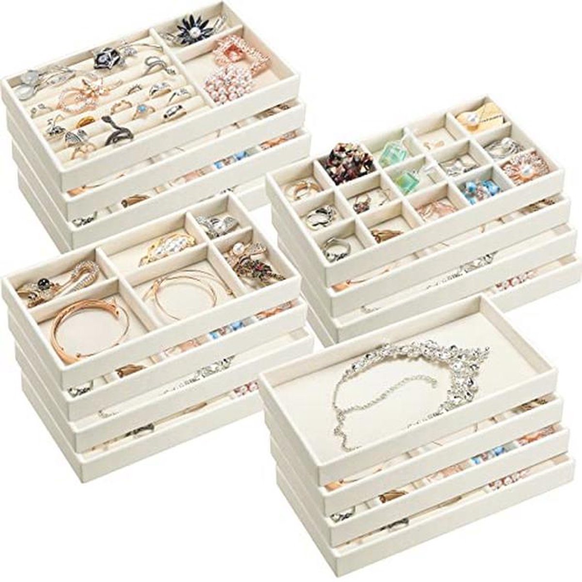 16 Stuks Stapelbare Sieraden Organizer Trays - Fluwelen Sieraden Lade Inserts voor Oorbellen