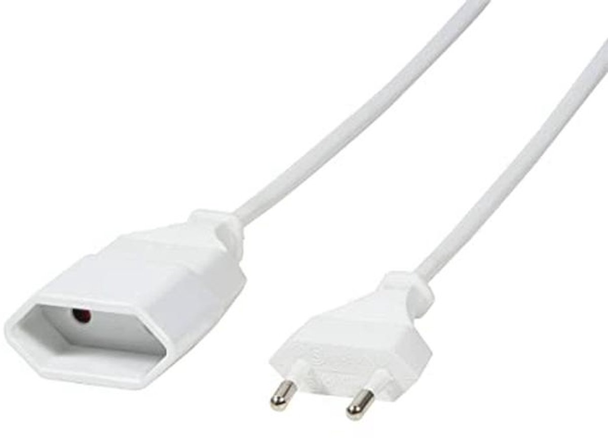 Netsnoer Euro CEE 7/16 stekker naar bus, 2 m wit