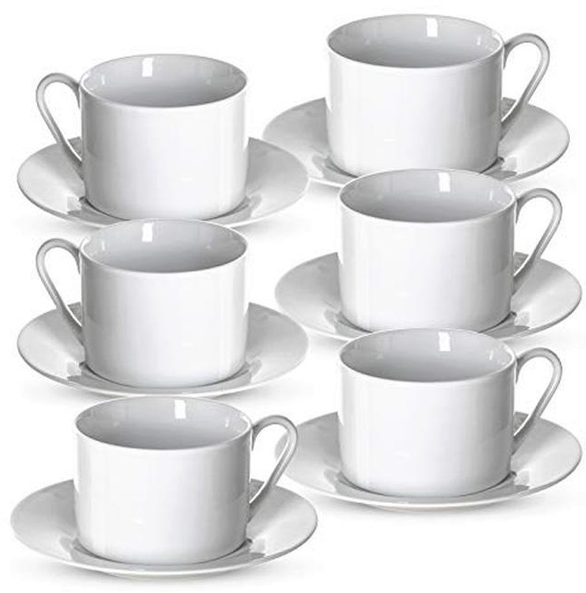 Klikel Theekopjes en schoteltjes set | 12-delige witte koffiemok set | 5,5 borden en 8 oz mokken | kop en schotel set voor latte café mokka cappuccino espresso bar