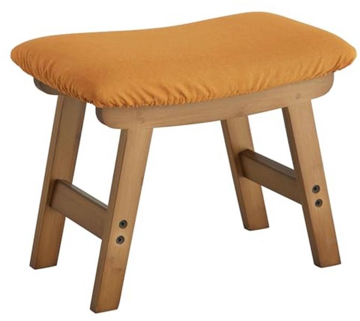 Voetkruk, Ottomaanse voetsteun, bamboe voetkruk onder bureau, kleine kruk voor woonkamer, slaapkamer en keuken (bruine poten - oranje kruk oppervlak)