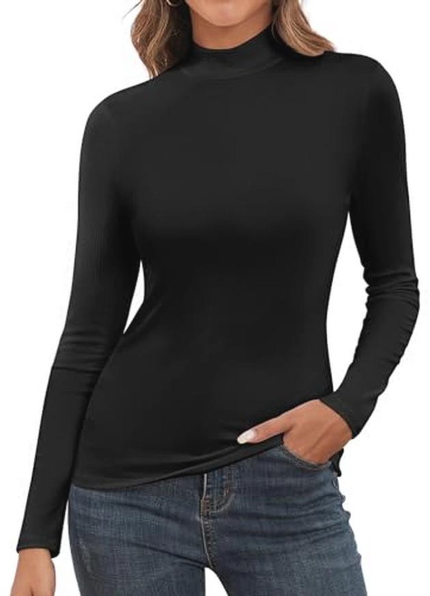 Coltrui Dames Hoge Kraag Pullover Lange Mouw Gebreide Trui Effen Nauwsluitende Top