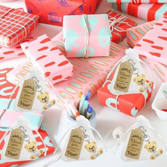 Doop Geschenken Set Sleutelhanger, Organza Zakjes en Bedankkaartjes voor Verjaardagsfeest en Baby Shower — afbeelding 5