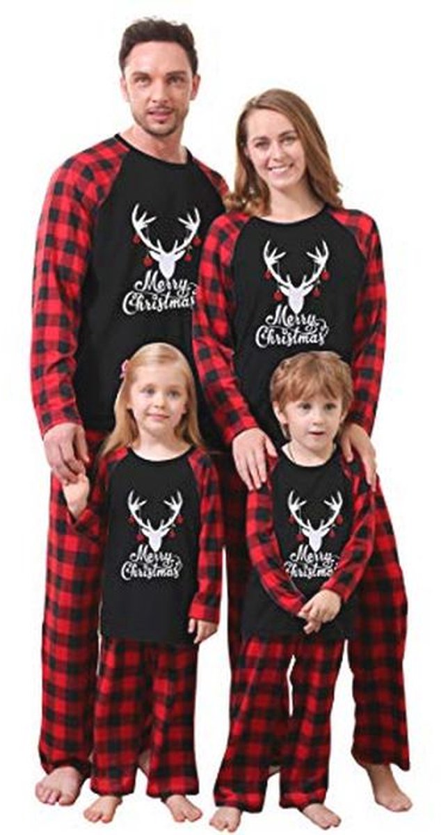 Kerstmis familie pyjama outfit eland - geruite nachtkleding voor heren, dames en kinderen