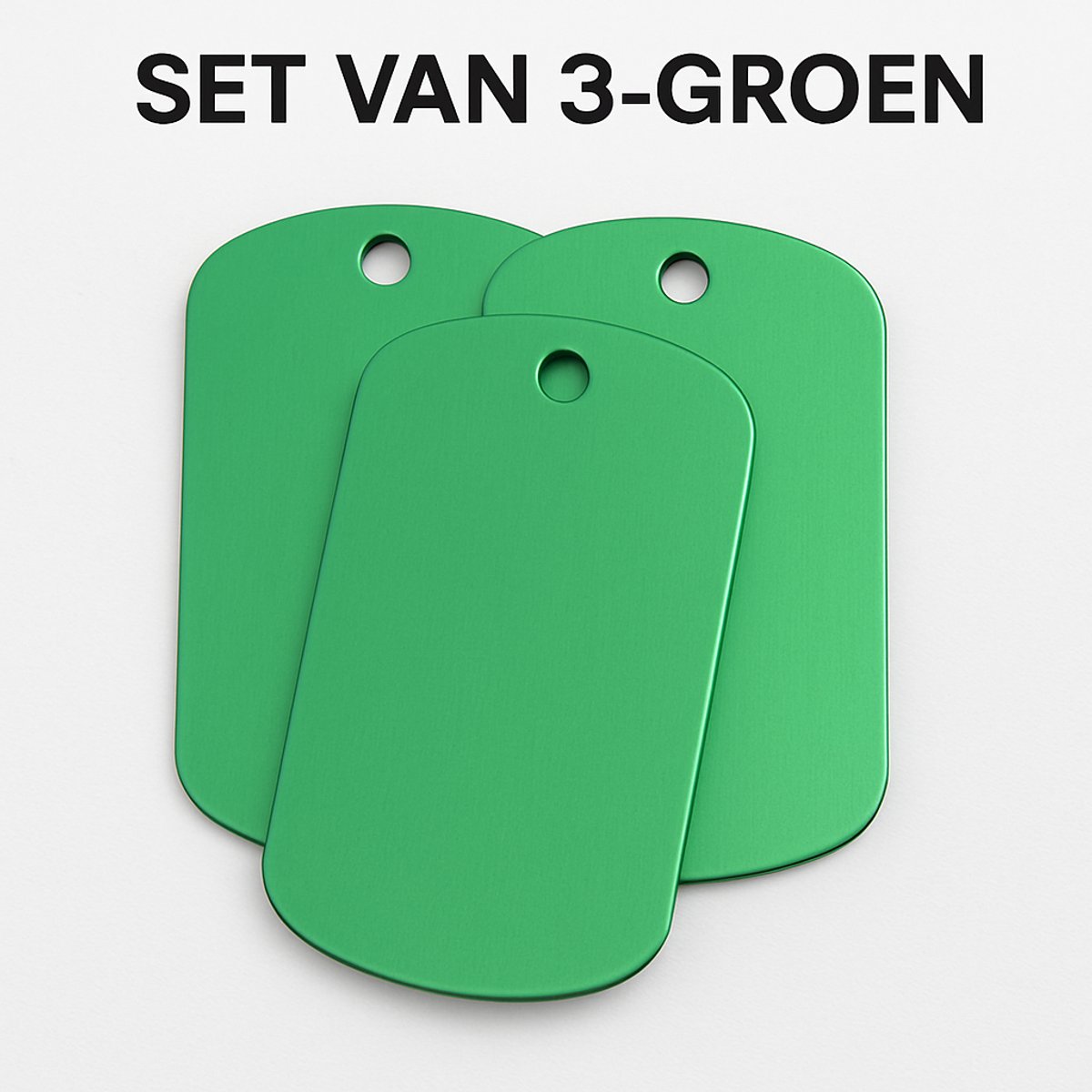 Dogtag Naamplaatjes – Set van 3 - Groen – Aluminium Hanger Voor Graveren – Lichtgewicht & Krasbestendig – 4 Kleuren Beschikbaar – Sleutelhanger / Pet Tag / ID Tag