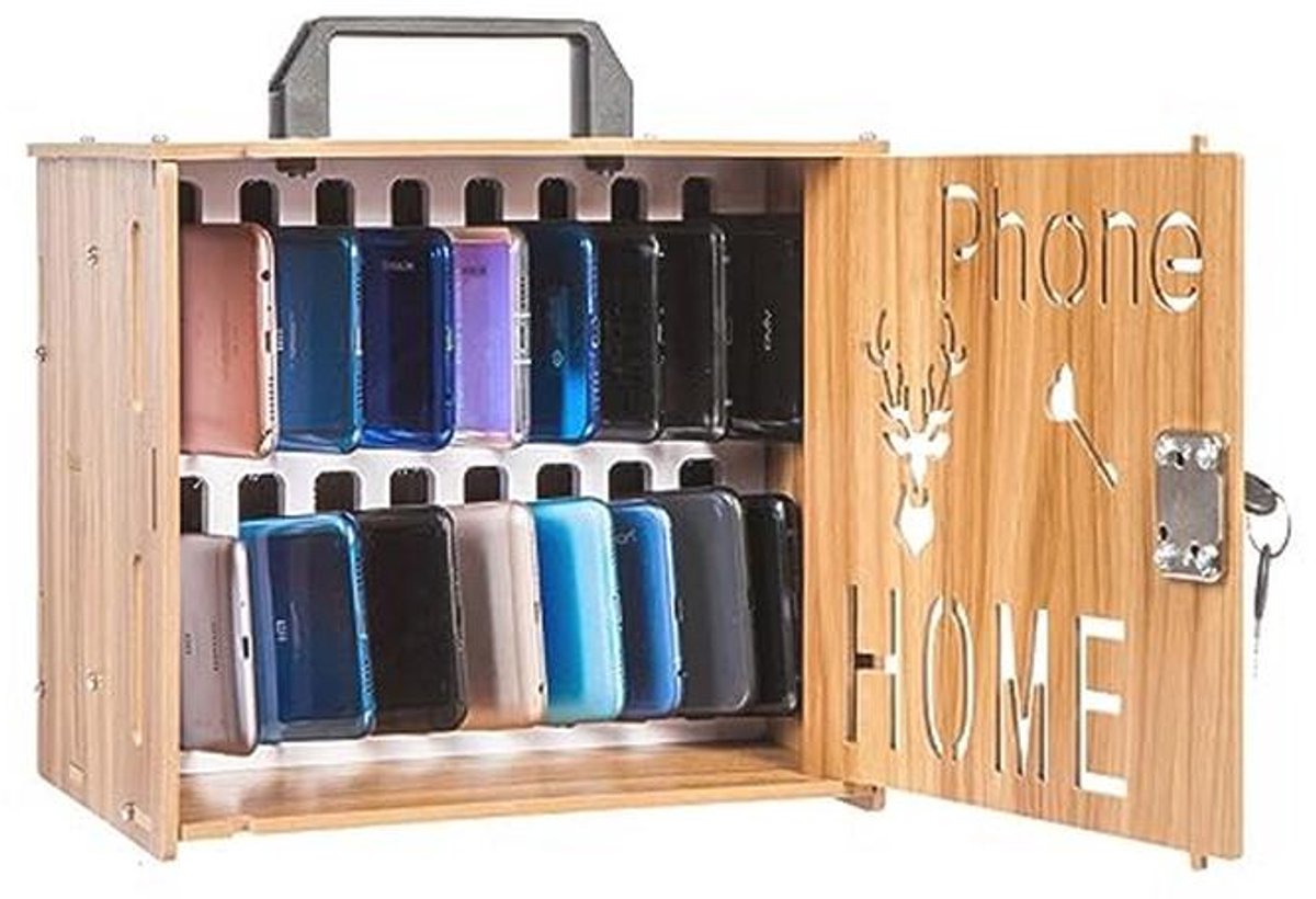 Mobiele Telefoonkast - Houten Afsluitbare Organizer voor 12/36 Telefoons