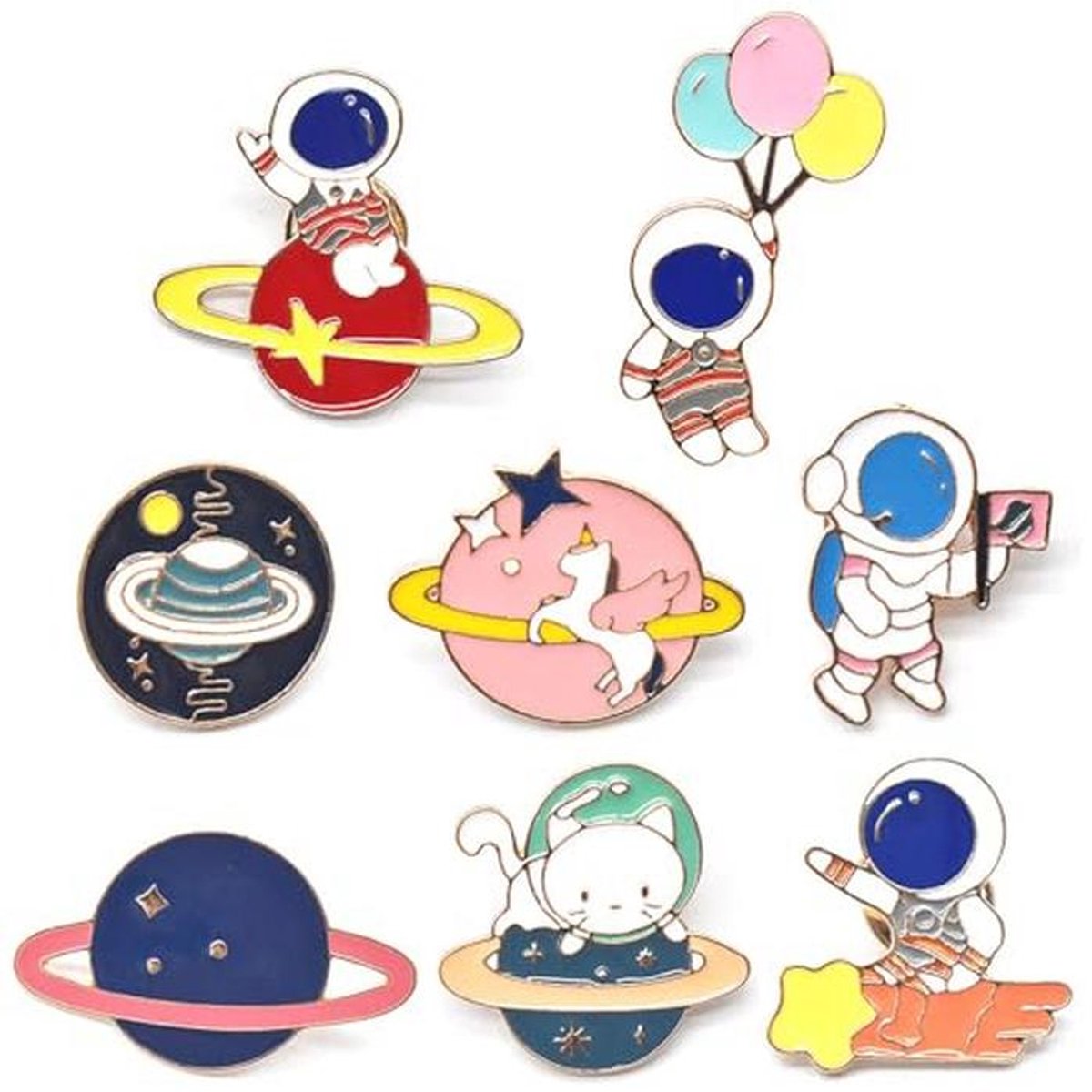 Leuke Enamel Pins - 8 Stuks Ruimte Thema Broches Voor Kleding en Tassen