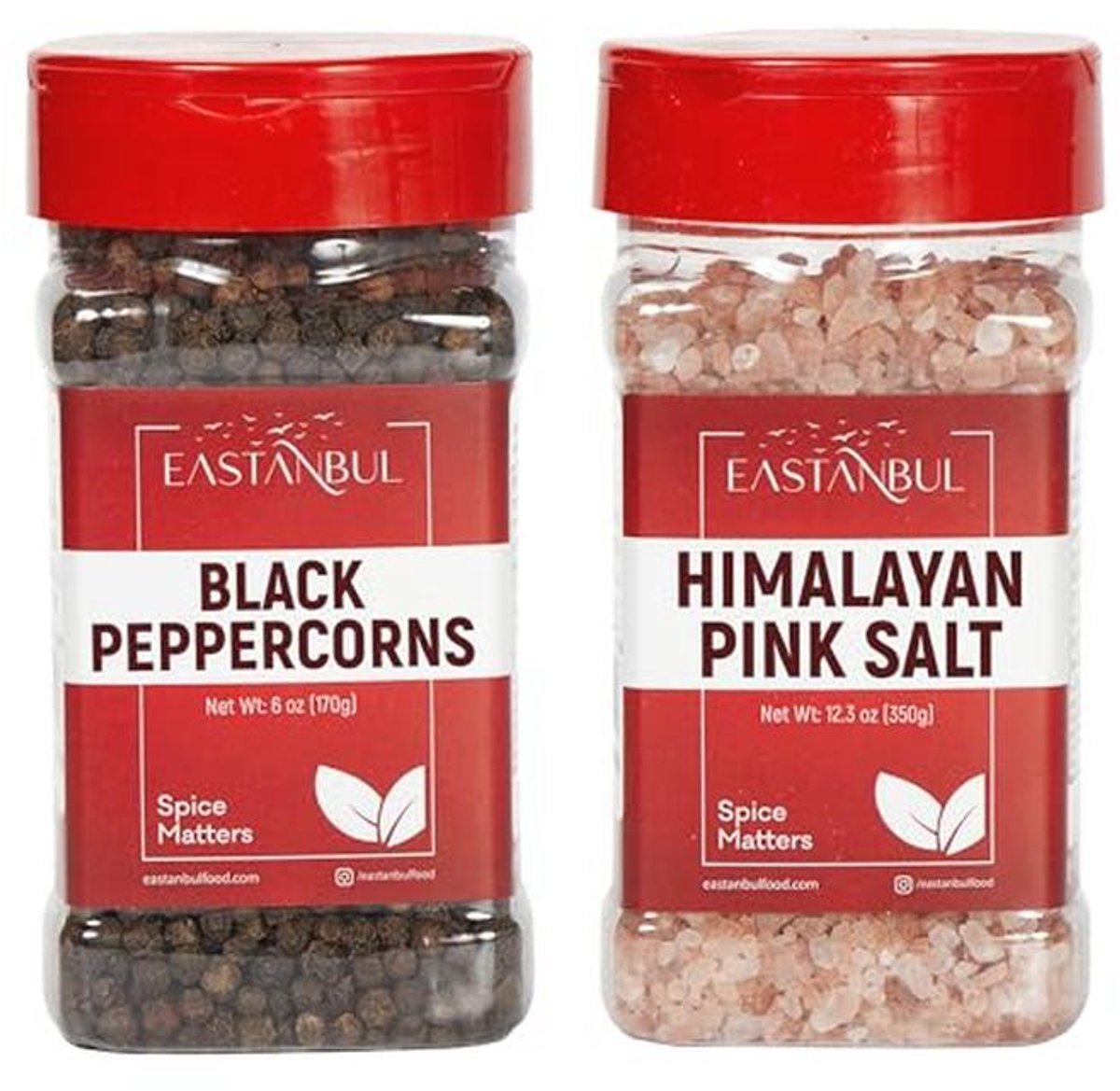 Hele peperkorrels en Roze Himalaya zout navulling voor molens - 6 oz en 12 oz
