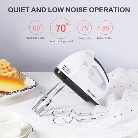 Handmixer met 7 standen, inclusief 2 gardes en 2 roestvrijstalen kneedhaken — afbeelding 5