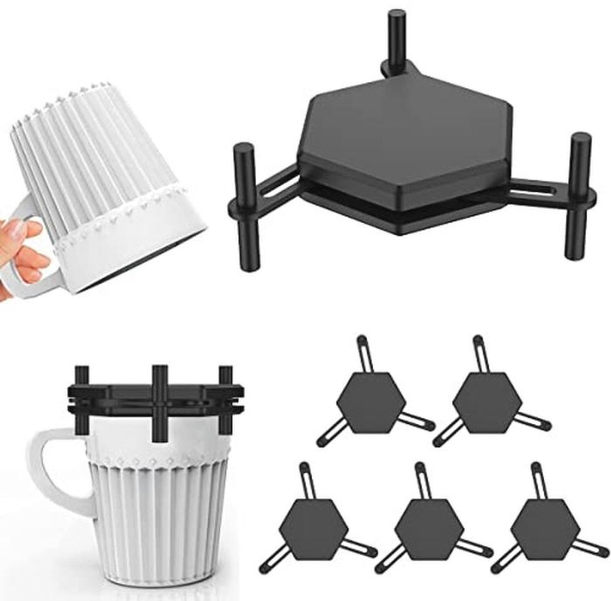 Stackable Coffee Cup Organizer - 6 Pcs Adjustable Drinkware Stacker for Kitchen Storage