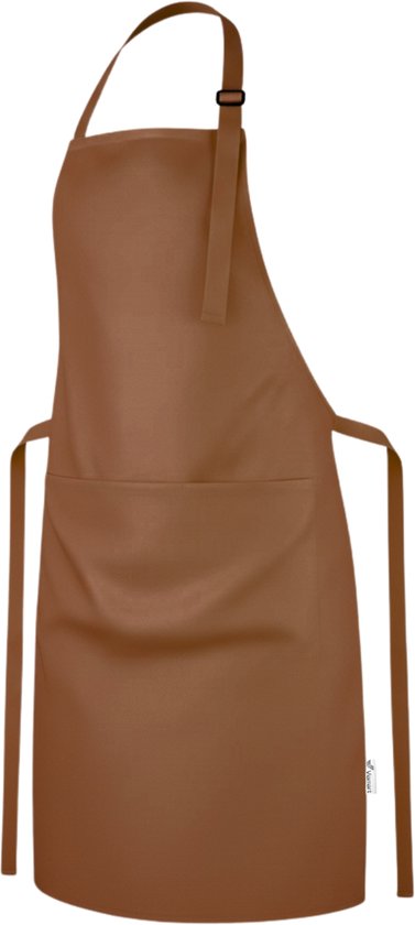 Viamart® Premium Line - Professioneel Keukenschort - Kookschort - BBQ Schort - Schort - Horecakwaliteit - Verstelbare Gesp, Lange Koorden en 3 Praktische Grote Zakken - Unisex: Dames & Heren - Maat: One Size Fits All - Wasbaar op 60° - Bruin