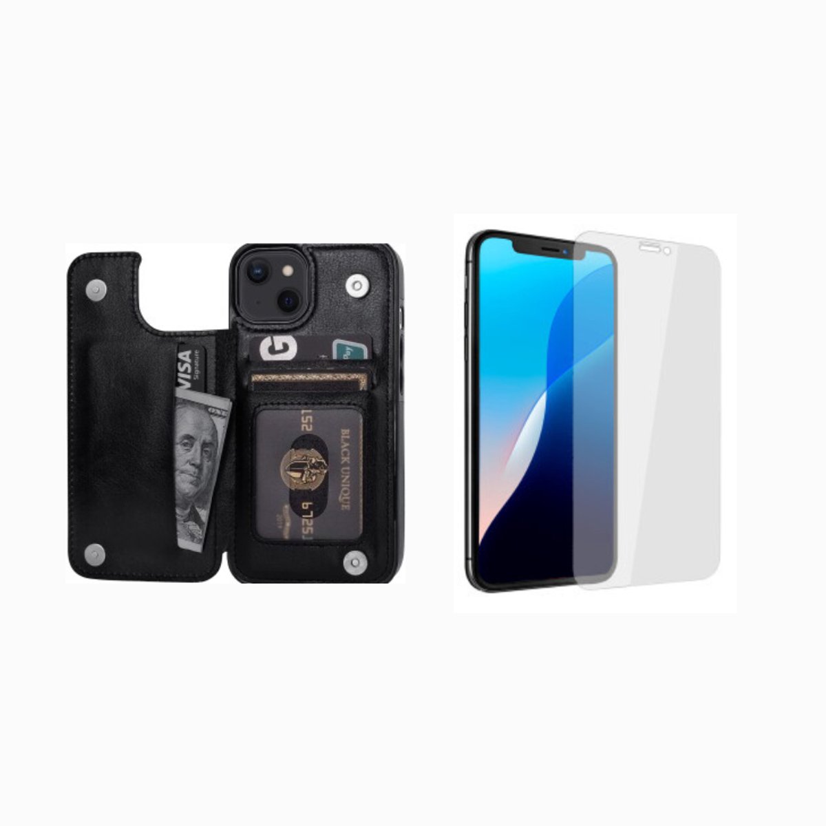 ShieldCase Wallet Case + Screenprotector – Geschikt voor iPhone 13 – Zwart