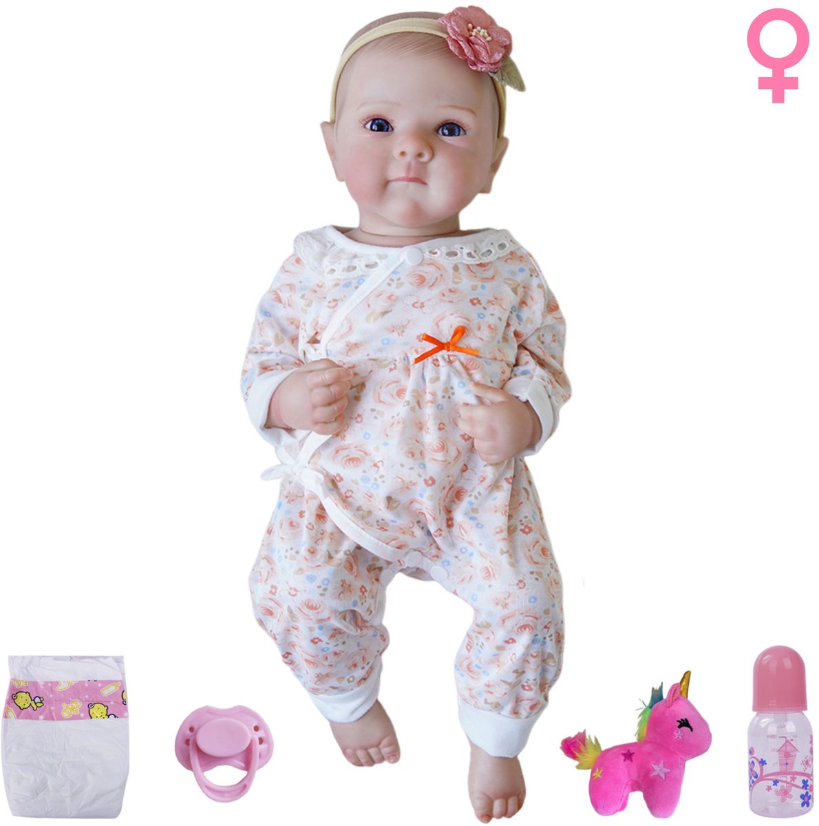 Lovibella® Rosa Reborn Baby Pop Meisje - Levensechte Babypoppen - Dementie poppen - 45 cm - Complete Accessoires Set - Realistische Poppen - Zoals Echt - Zacht Vinyl - Doll Speelgoed 3 Jaar