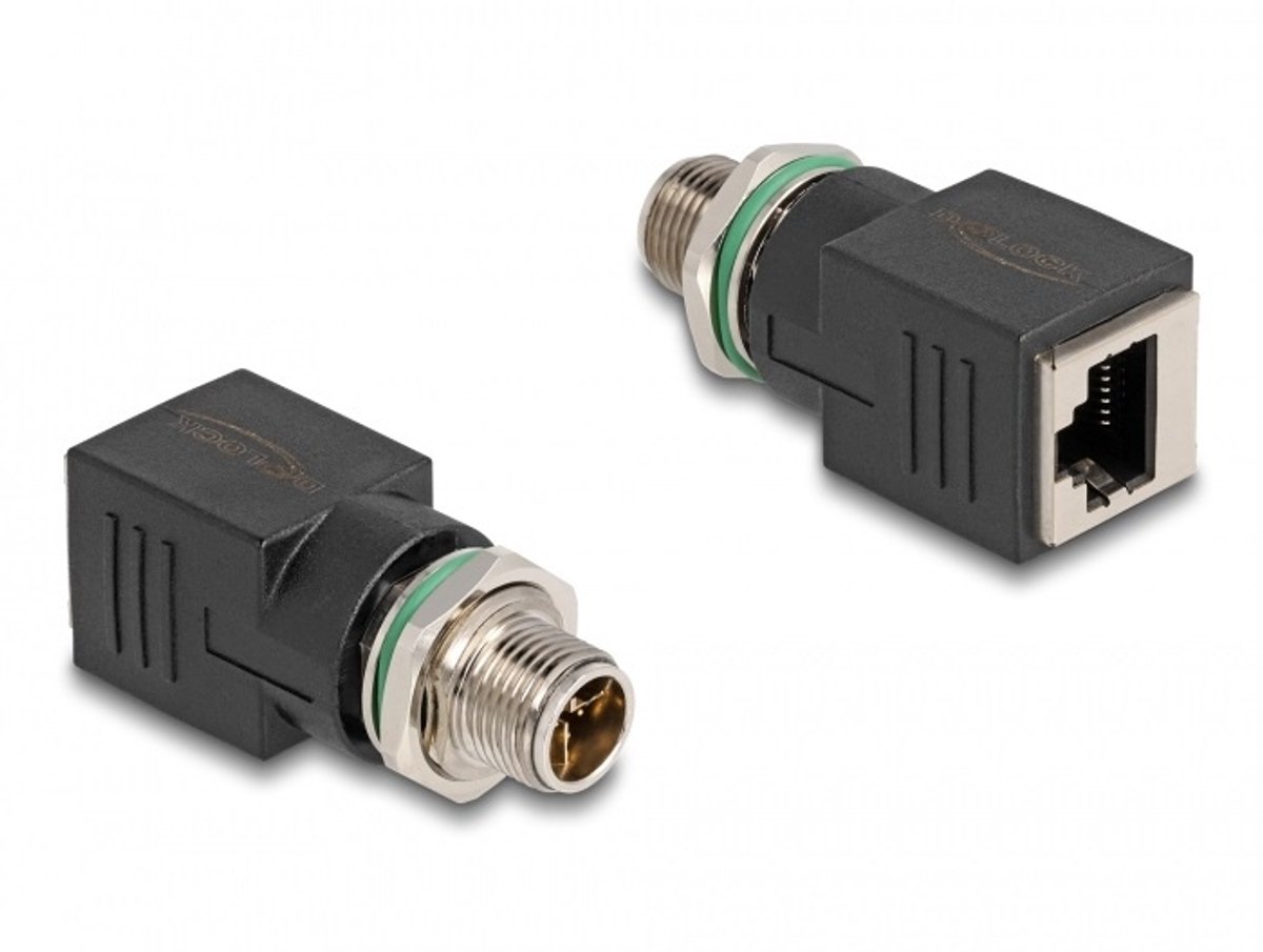 Delock M12 / RJ45 Netwerk Adapter [1x M12-stekker - 1x RJ45-bus] Zwart
