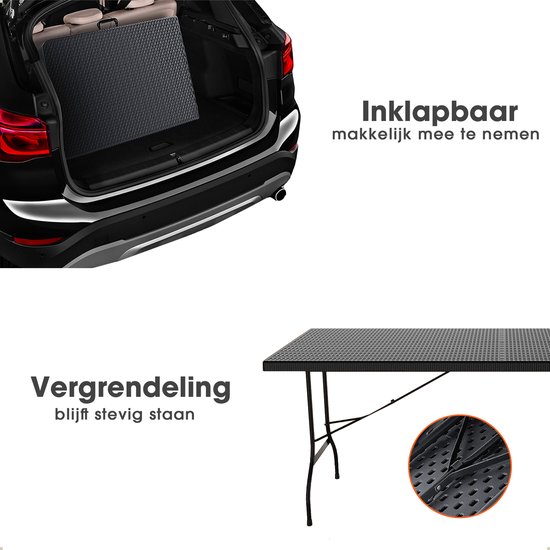 Lenx Klaptafel - Inklapbare tafel - Inclusief Zwarte Tafelhoes - 180x75x74cm -Opvouwbare Tuintafel - Vouwtafel - 6 tot 8 Personen - Rattan van Merkloos — afbeelding 3