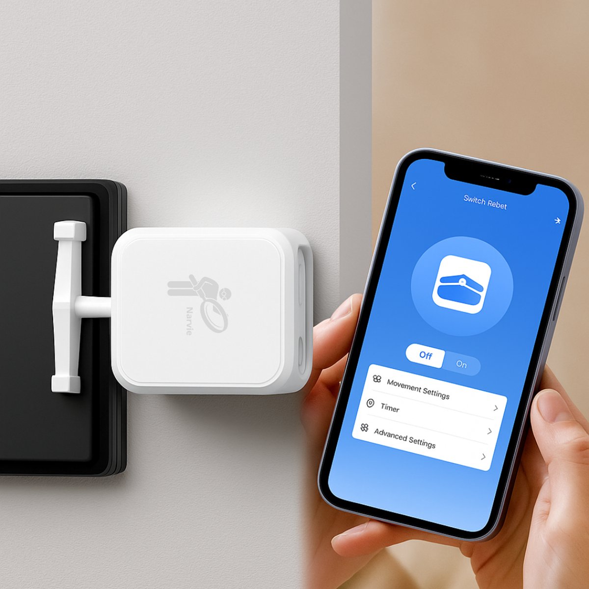 Narvie Smart Switch Robot – Automatische Schakelaar | Slimme Knopbediening via App | Bluetooth 5.2 | Automatisering zonder bedrading | Compatibel met Smart Life App